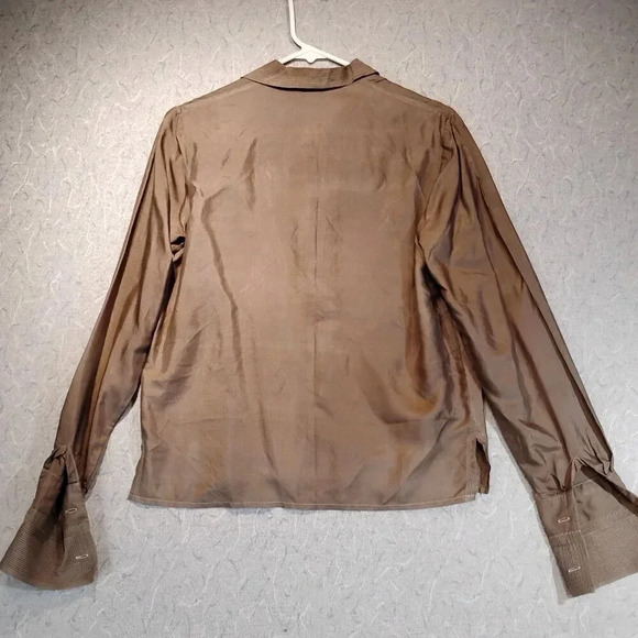 Pure Silk Women's Brown Long Sleeve Button Up Slippery Silk Blouse Size 34 - Picture 10 of 10